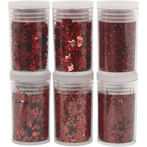 Glitter en pailletten, rood  6 potjes