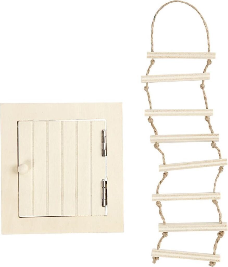 Creotime Houten miniatuur Zolderluik en Touwladder