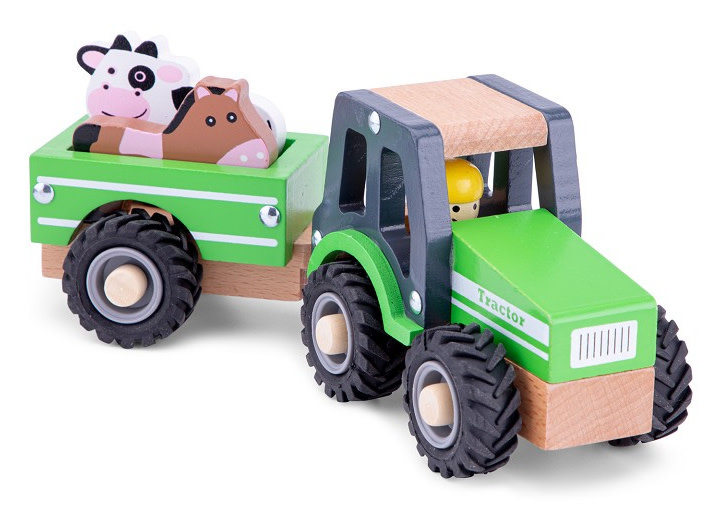 New Classic Toys Groene Houten Tractor met Aanhanger | Speel je Wijs