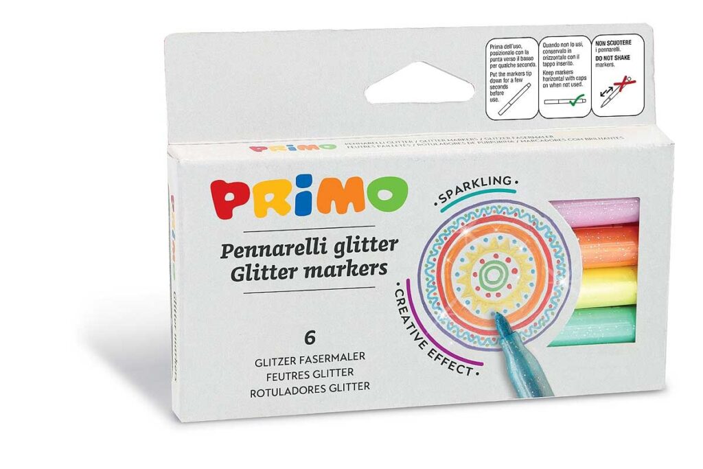 PRIMO Viltstiften glitter 6 stuks 2mm in doos| Speel je Wijs