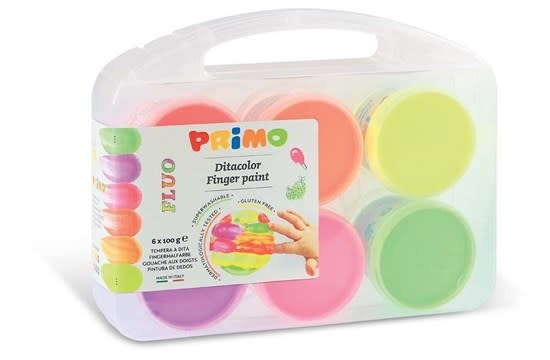 PRIMO - Vingerverf fluor 6 potjes in koffer (6x100gr) | Speel je Wijs