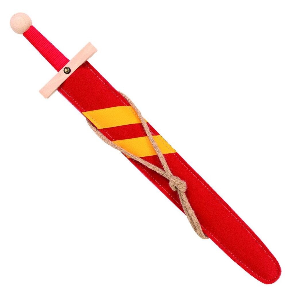 VAH Ridder Houten Zwaard - Set Lancelot rood met houder | Speel je Wijs