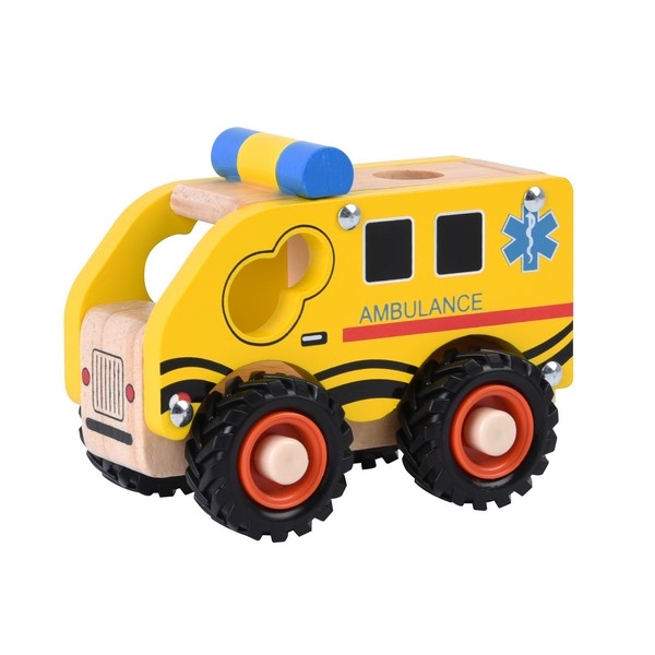 Houten Ambulance met rubberen wielen | Speel je Wijs