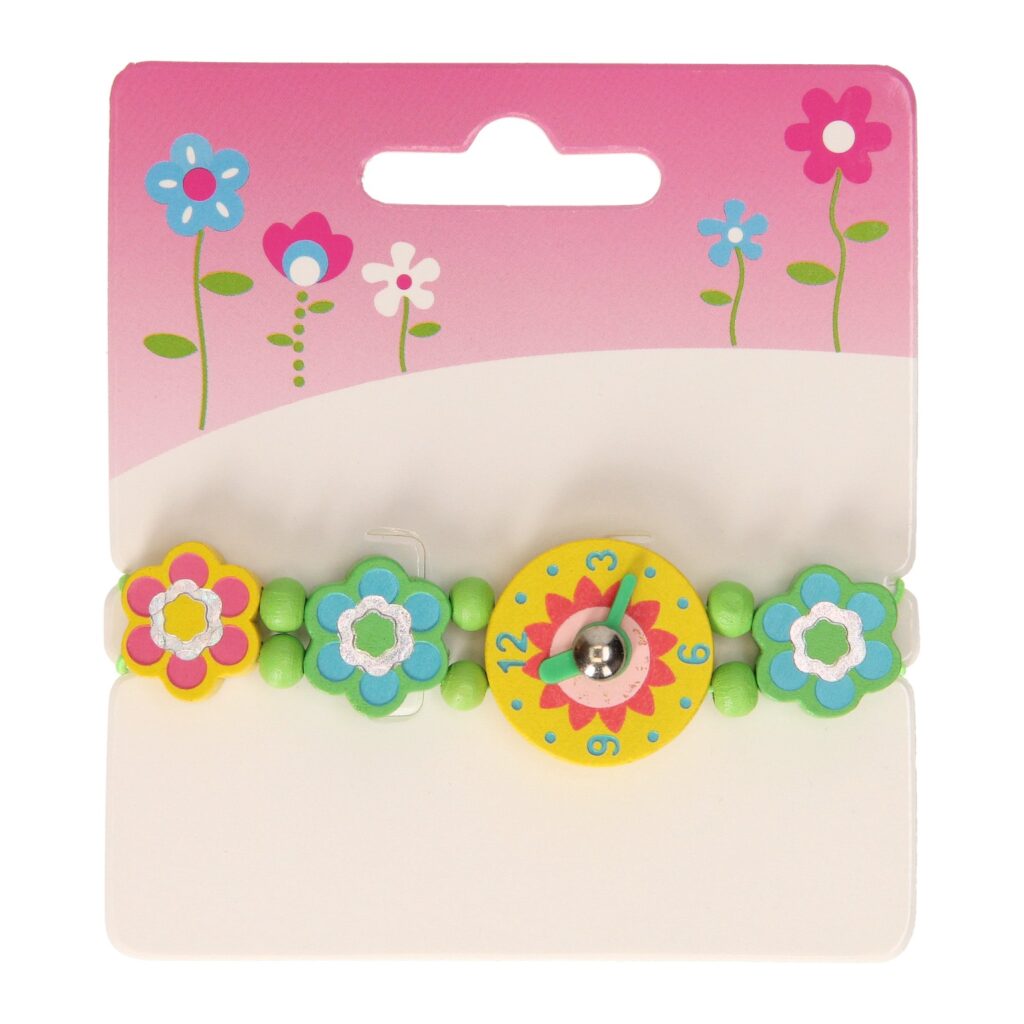 Houten horloge Bloem