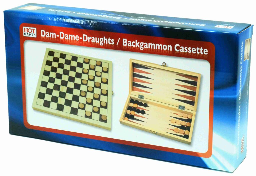 Hotgames Damspel en Backgammon in houten Klapcassette | Speel je Wijs