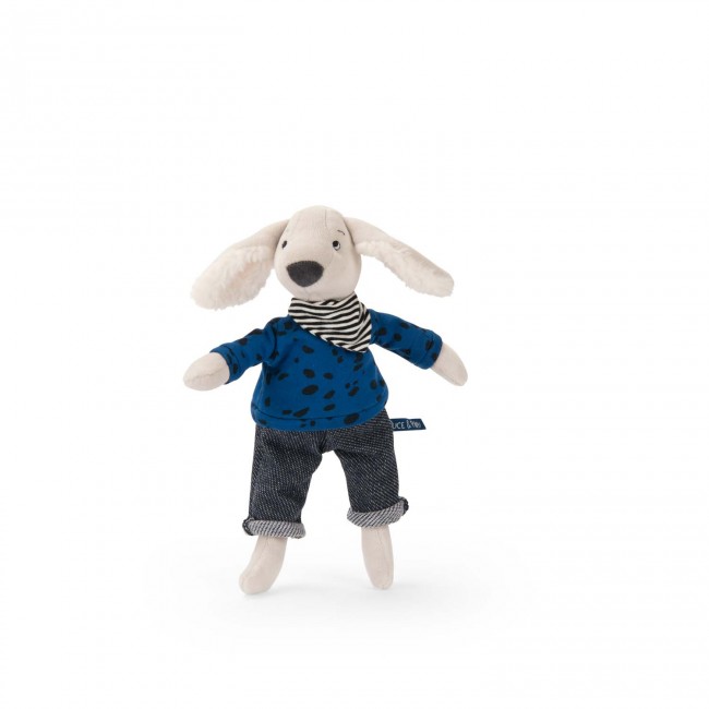 Moulin Roty Knuffel hond Puce - blauw in Box "Puce & Pilou" | Speel je Wijs