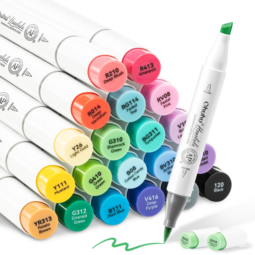 Ohuhu Honolulu Alcohol Art Markers - Brush & Chisel - 24 kleuren | Speel je Wijs