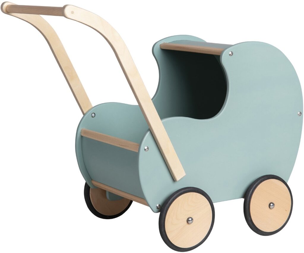 Van Dijk Toys Houten Poppenwagen - Retro Blauw/Groen  | Speel je Wijs