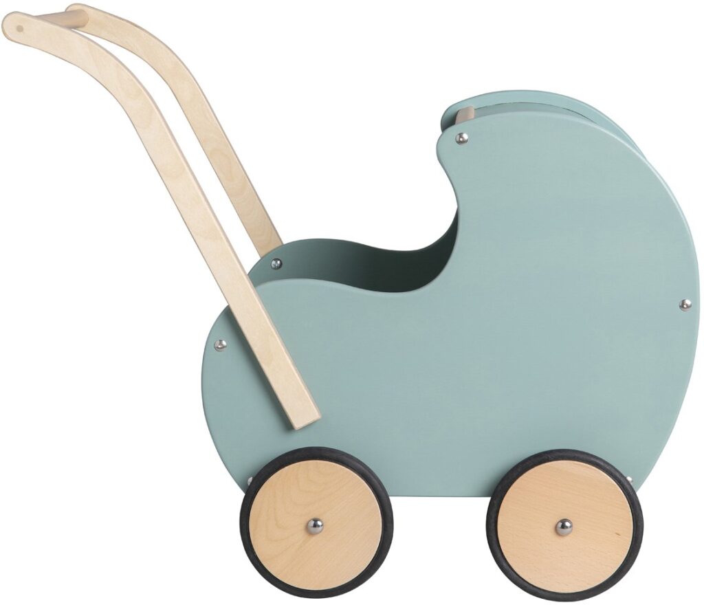 Van Dijk Toys Houten Poppenwagen - Retro Blauw/Groen  | Speel je Wijs