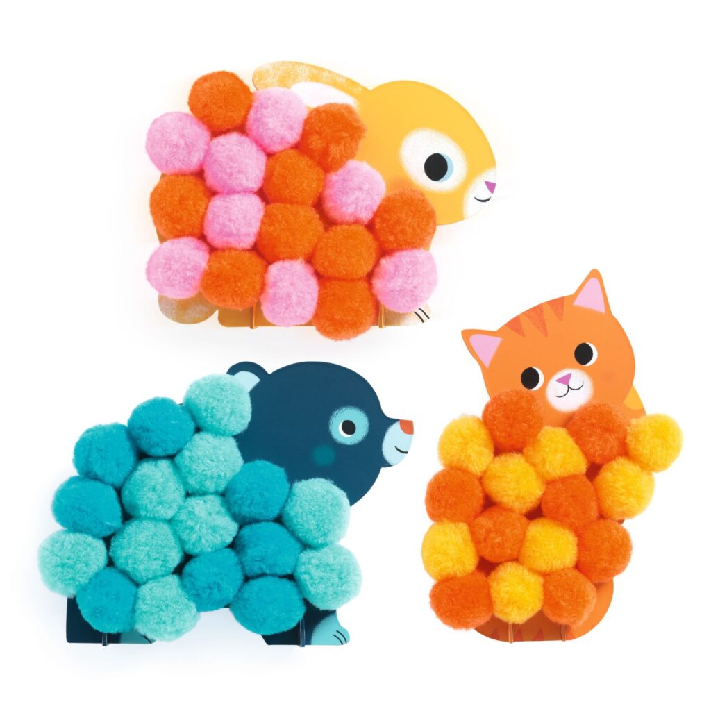 Djeco -Knutselset Dieren en Pompons | Speel je Wijs