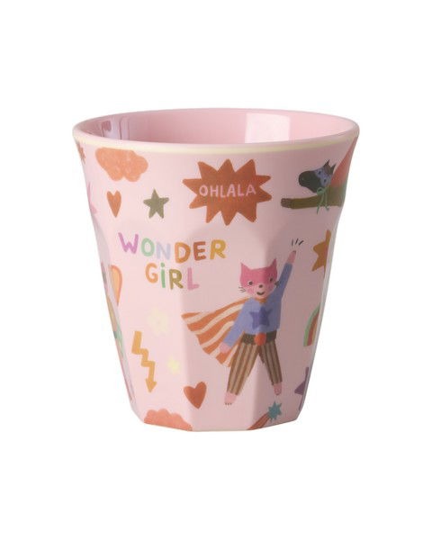 RICE Melamine Beker met Heldenprint Roze - Medium 250 ml | Speel je Wijs