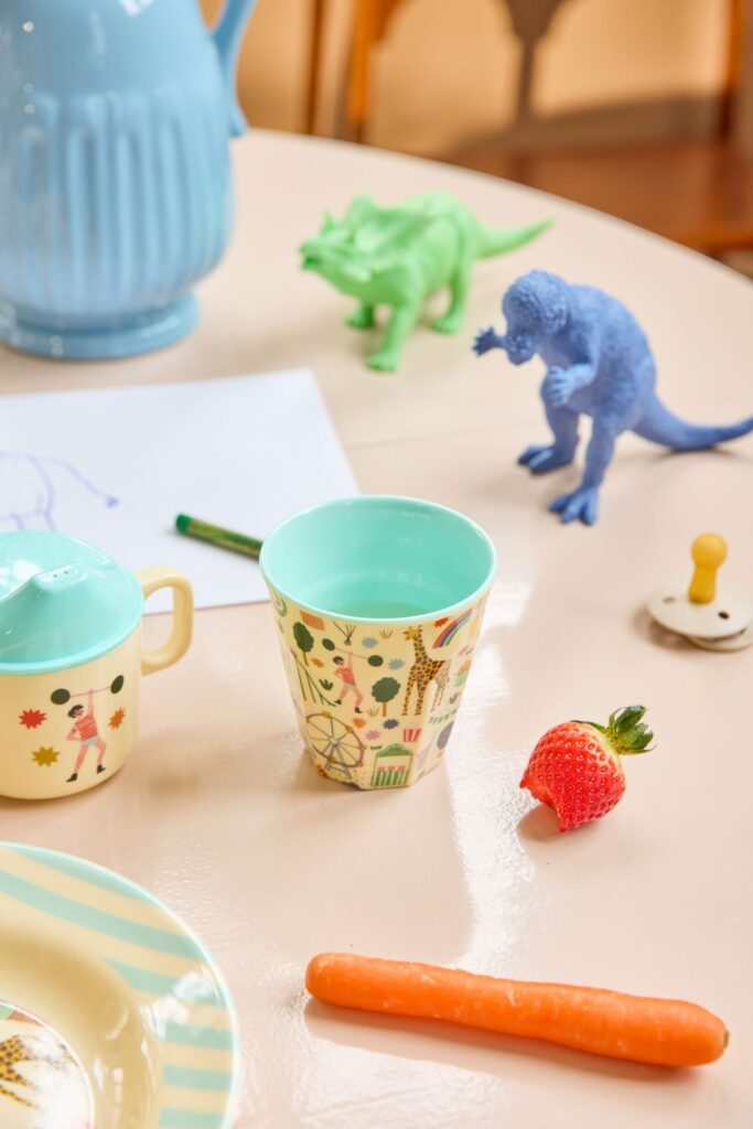 RICE Melamine Beker met Mintkleurige Kermisprint - Medium 250 ml | Speel je Wijs