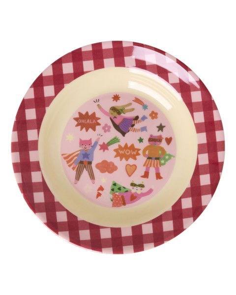 RICE Melamine Kinderkom met Heldenprint Roze - Medium 250 ml| Speel je Wijs