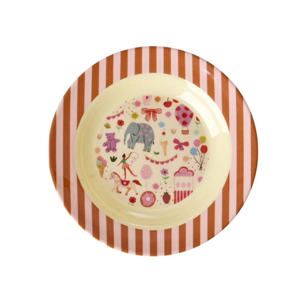RICE Melamine Kinderkom met Roze kermisprint - Medium - 250 ml| Speel je Wijs