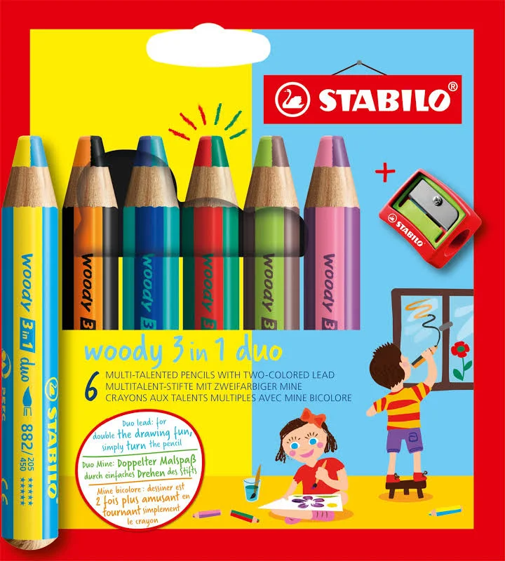 STABILO woody 3 in 1 - Multitalent potlood - Set 6 + Puntenslijper | Speel je Wijs