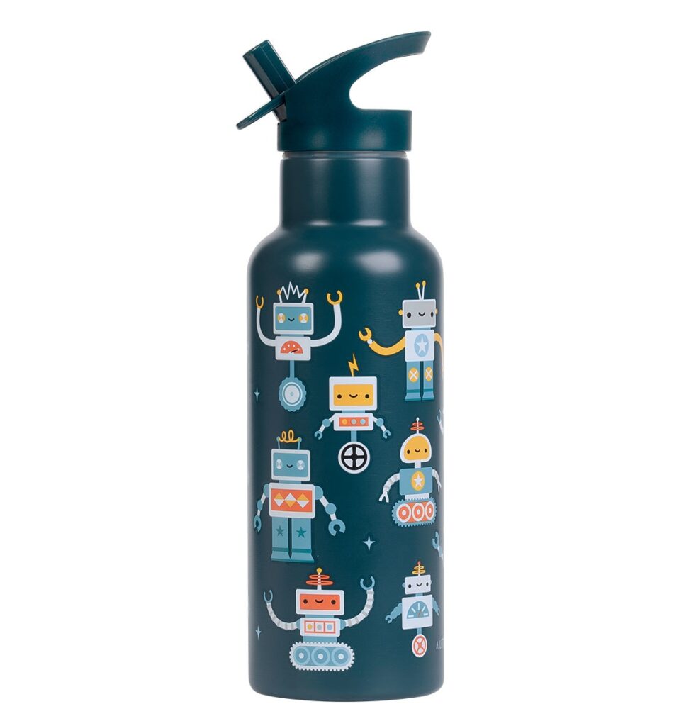 a Little Lovely Company XL RVS Drinkfles - Robots | Speel je Wijs