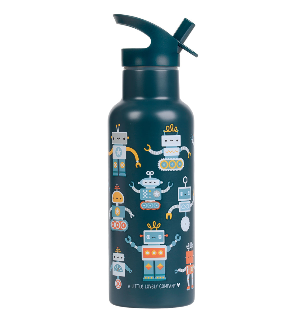 a Little Lovely Company XL RVS Drinkfles - Robots | Speel je Wijs