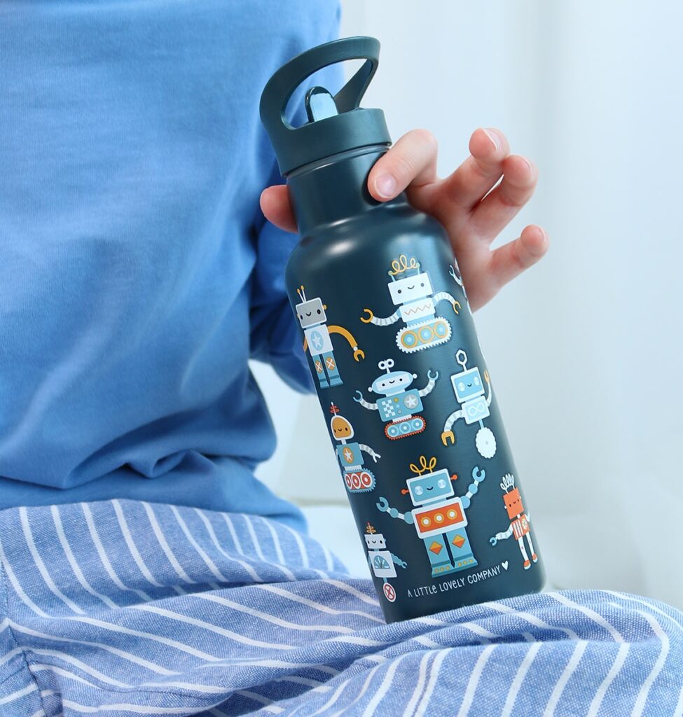 a Little Lovely Company XL RVS Drinkfles - Robots | Speel je Wijs