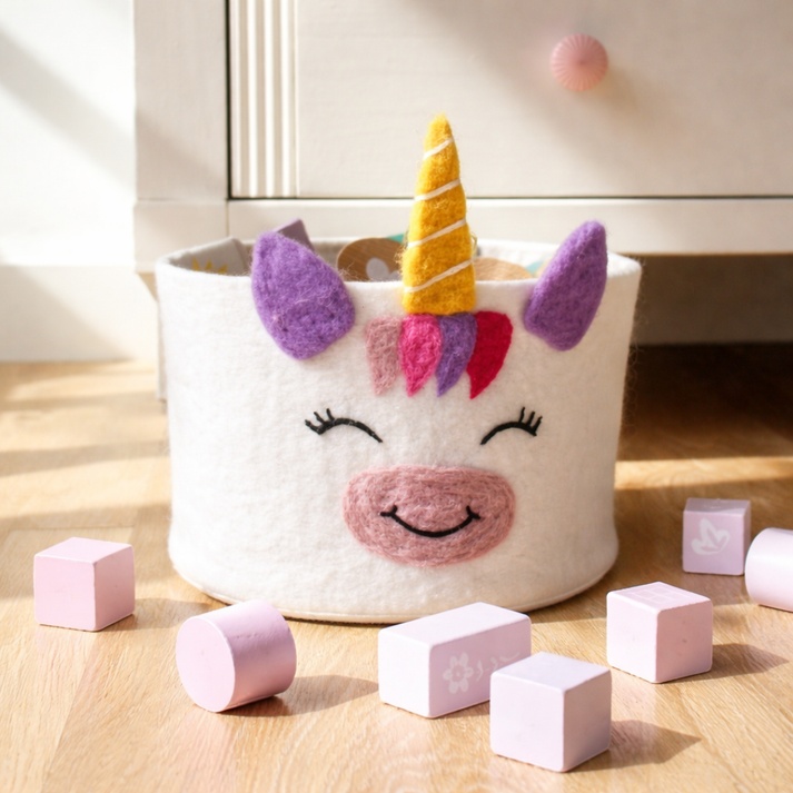 Villa Schaap Mand Eenhoorn - van 100% wolvilt | Speel je Wijs
