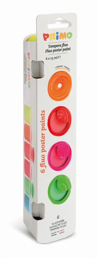 Primo plakkaatverf in potje 6 fluor kleuren 1