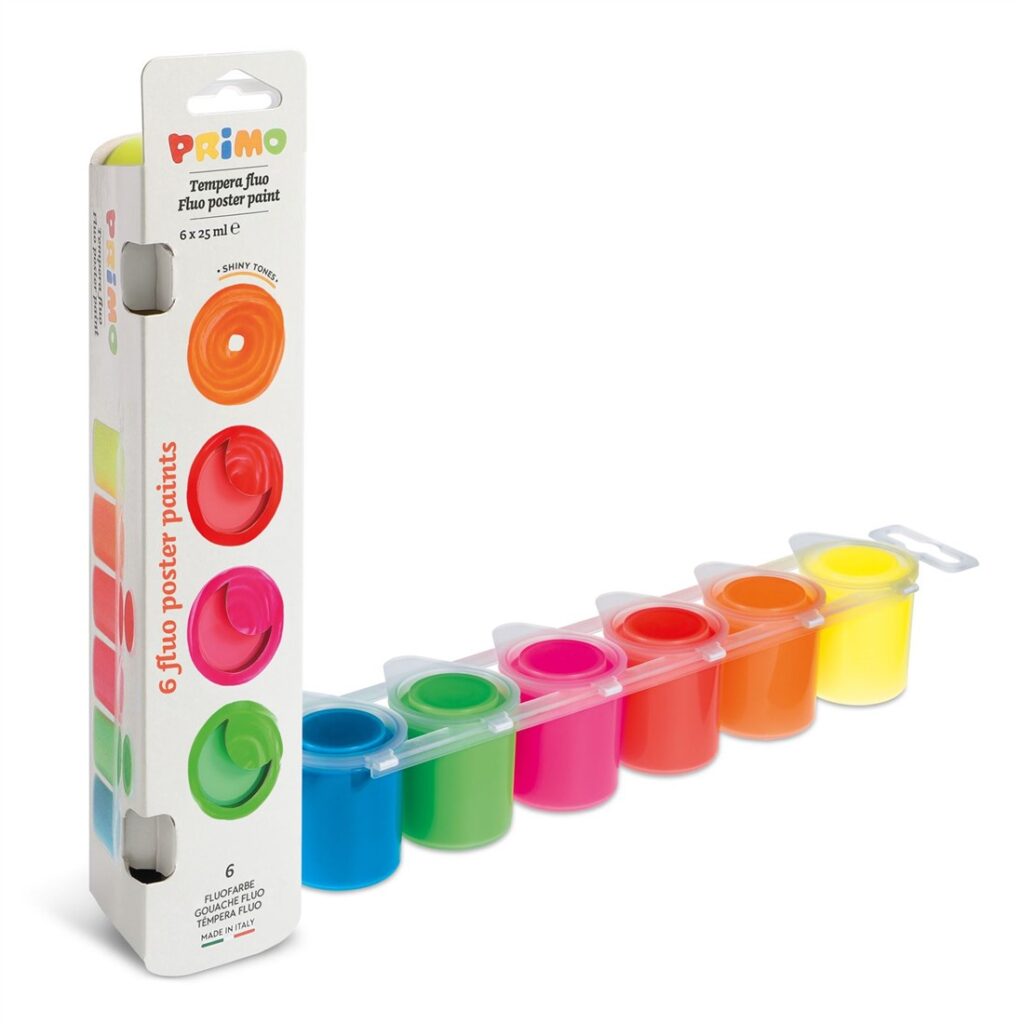 Primo plakkaatverf in potje 6 fluor kleuren 2
